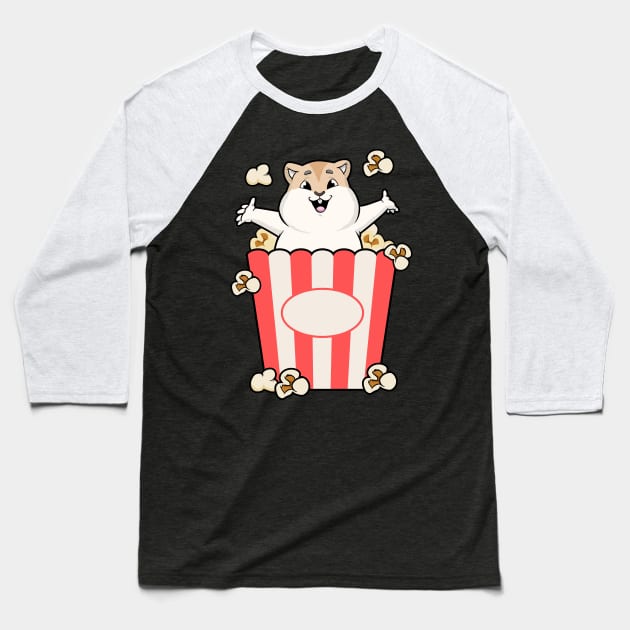 Hamster with Bag of Popcorn Baseball T-Shirt by Markus Schnabel